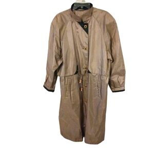 Totes Raincoat Long Length Button Front Tie Waist Weatherproof Metallic Cast 12